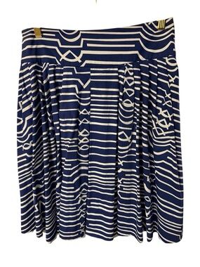 Anthropology Maeve Navy and White Motif Patterned Pleated Skirt Sz. 6
